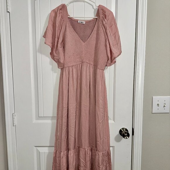 In Loom Blush Pink Smocked Flutter Sleeve Maxi Dress - Size L - Picture 1 of 4